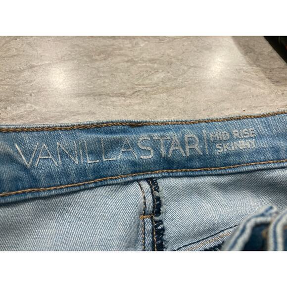 Vanilla Star Mid Rise Skinny Jeans Blue Size 27 Embellished Ripped Juniors‎ - Picture 4 of 11